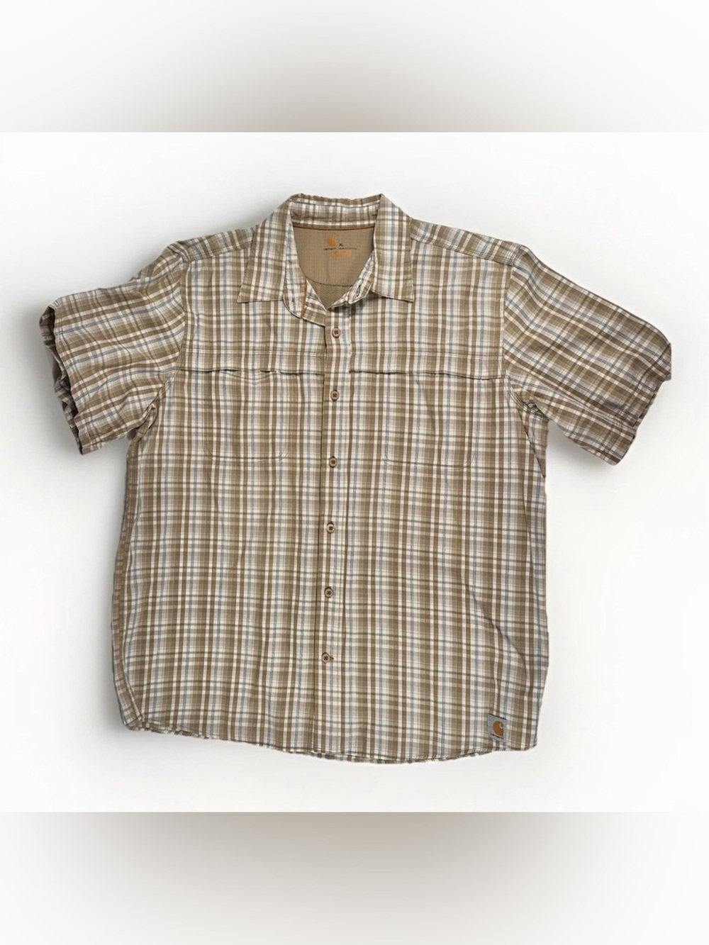 Carhartt Force Relaxed Fit Plaid Button Front Shirt XL Vented Outdoor Tan